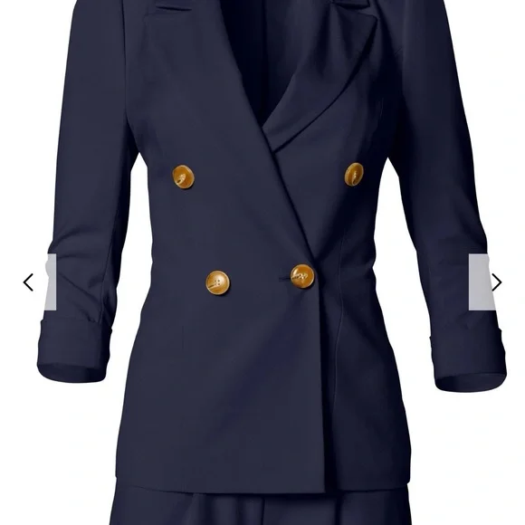 **WHITE** Double-Breasted Women's Blazer and Shorts Set - Super Cute and Comfy! - Picture 2 of 7